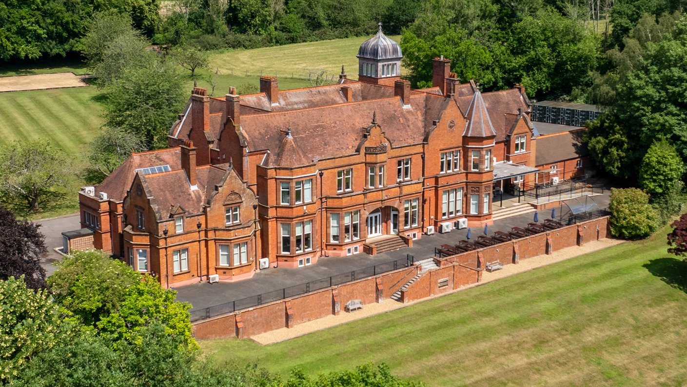 Aerial view of Robert Denholm House, serviced offices in Nutfield, Surrey
